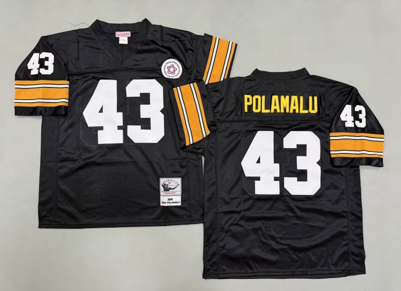Men 2025 Pittsburgh Steelers #43 Polamalu black Throwback Limited NFL Jersey style 005